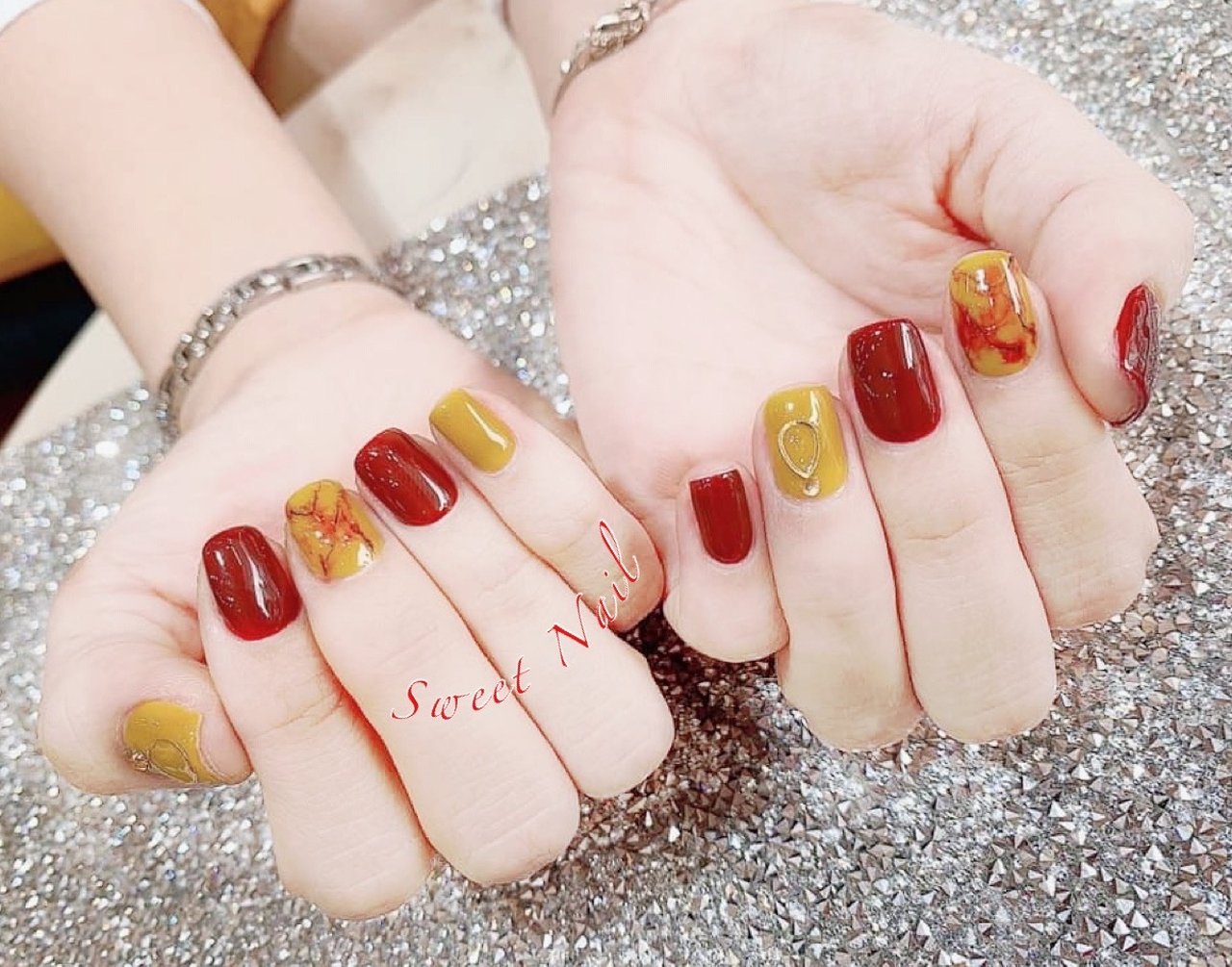 変形フレンチ ショート レッド イエロー お客様 Sweet Nailのネイルデザイン No ネイルブック