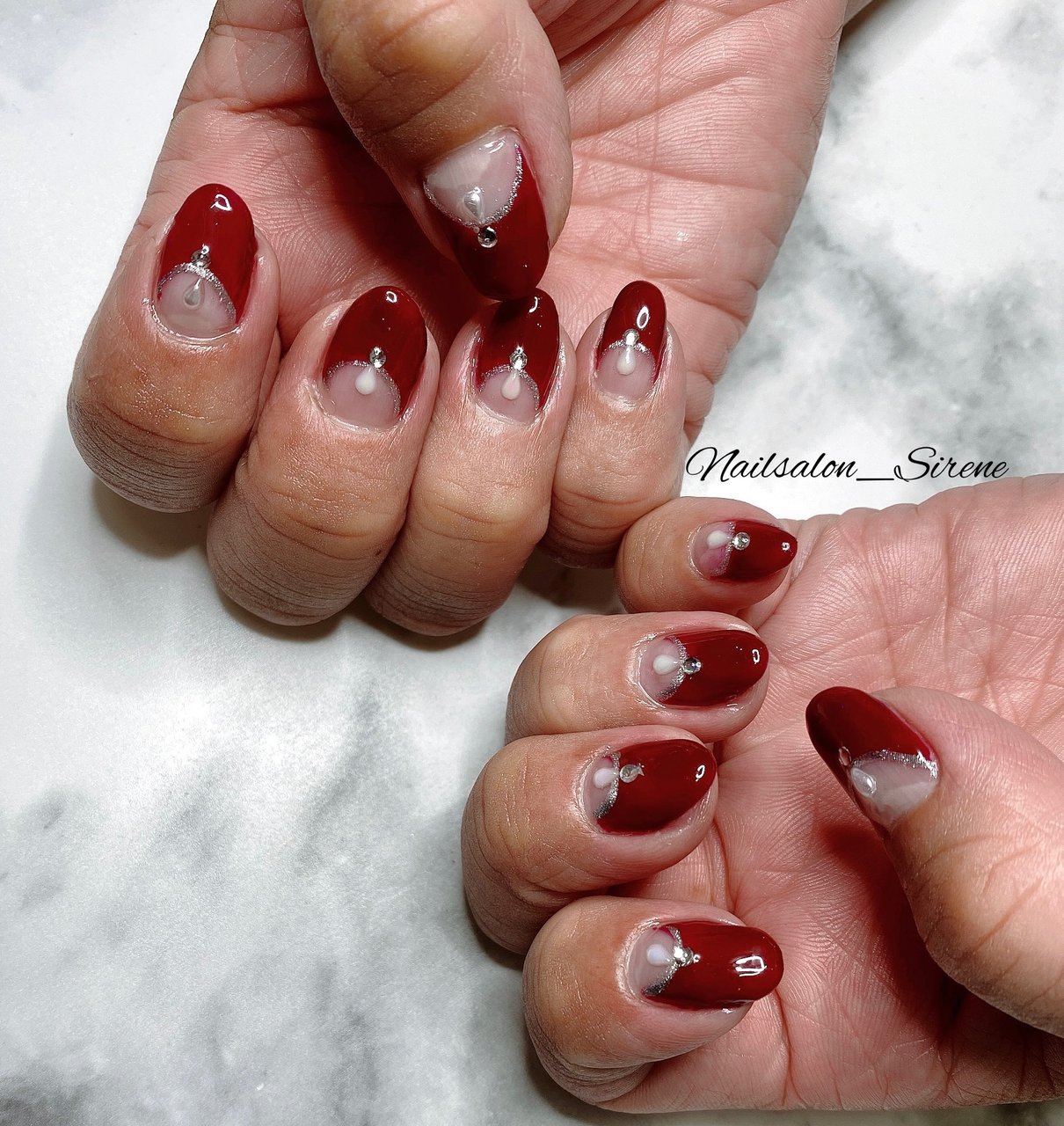 バレンタイン ハンド シンプル 変形フレンチ ショート Nailsalon Sireneのネイルデザイン No ネイルブック