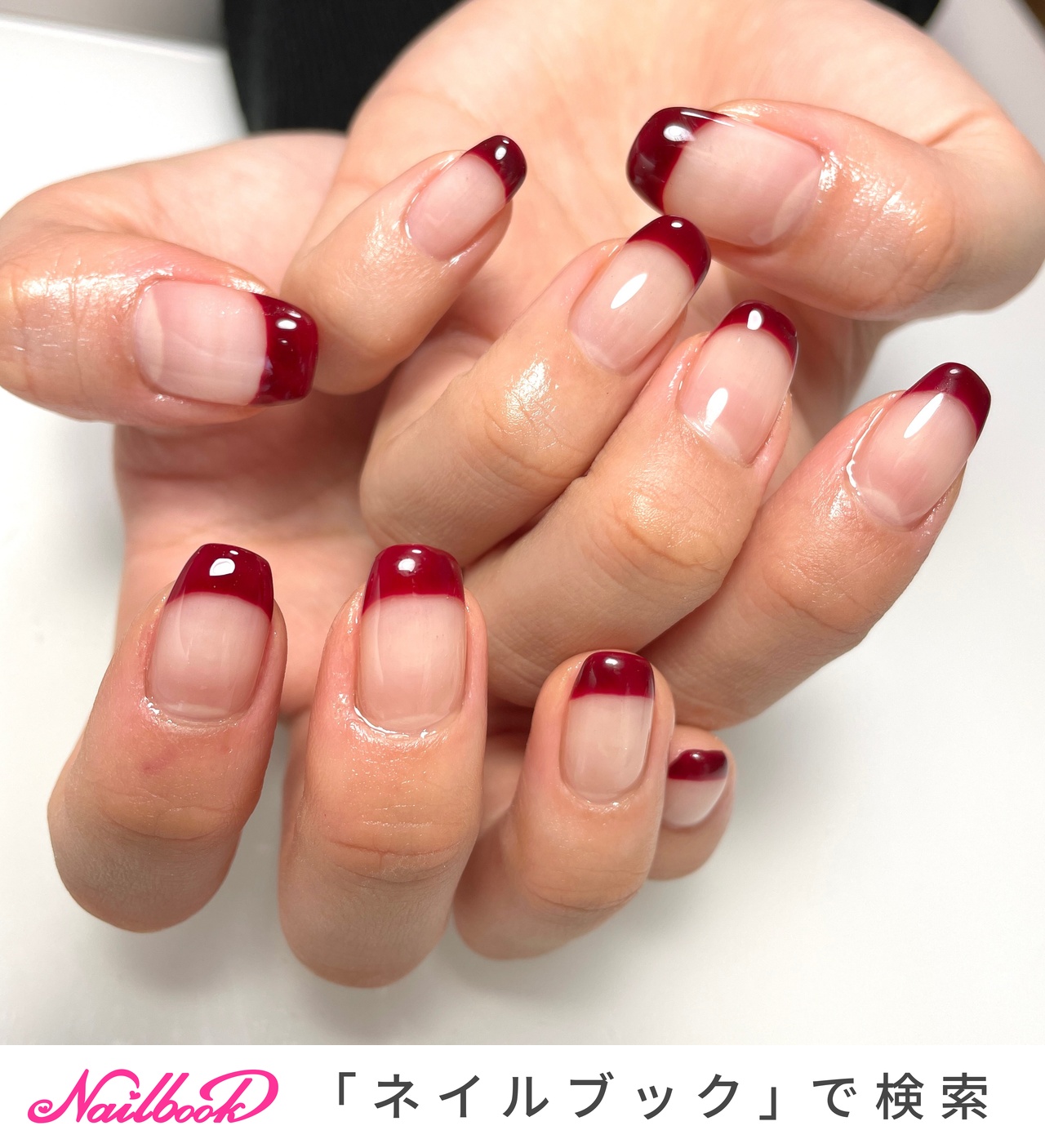 赤フレンチ のネイルデザイン ネイルブック
