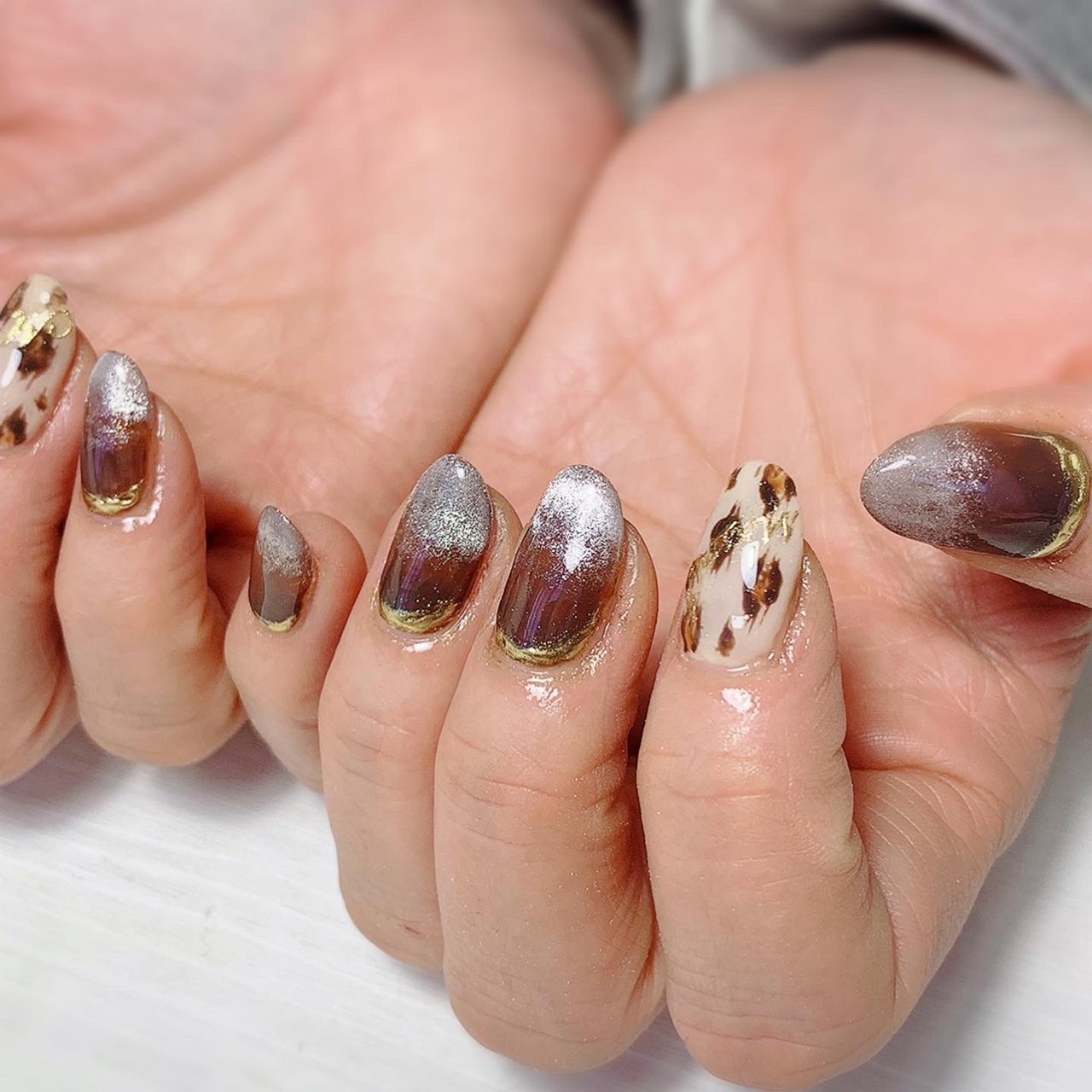 グラデーション アニマル柄 マグネット ミラー ブラウン Hiromiのネイルデザイン No ネイルブック