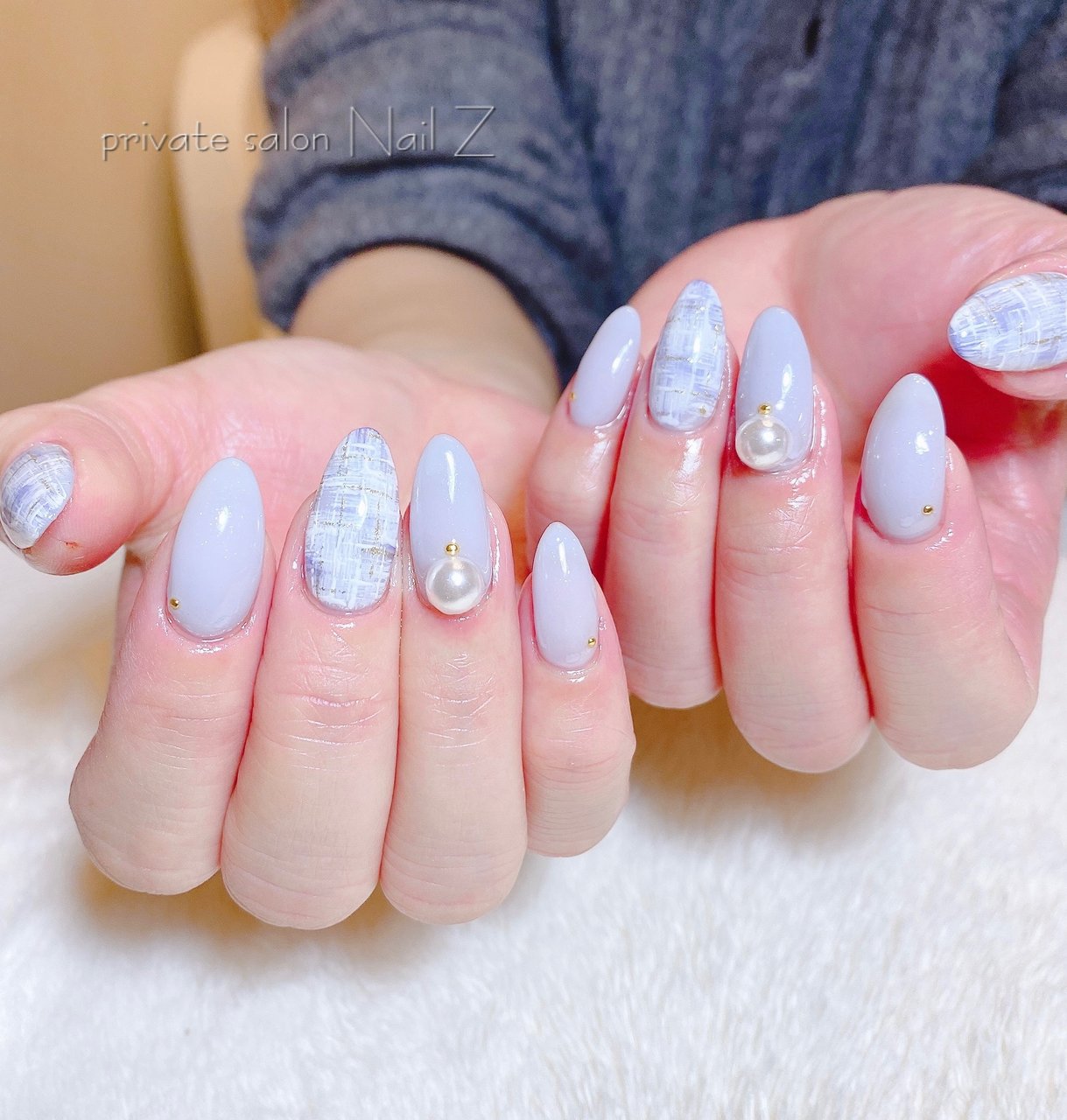 ハンド パール ツイード ロング 水色 Nail Z ネイルジー のネイルデザイン No ネイルブック