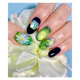 人気順 ネイビー 黄緑ネイルのネイルデザイン ネイルブック