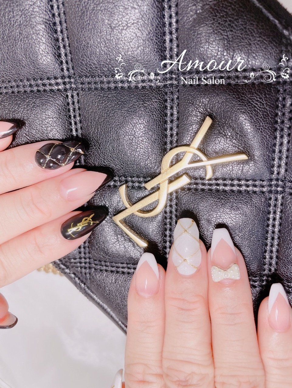 ハンド フレンチ 変形フレンチ ブランド柄 キルティング Nailsalon Amourのネイルデザイン No ネイルブック