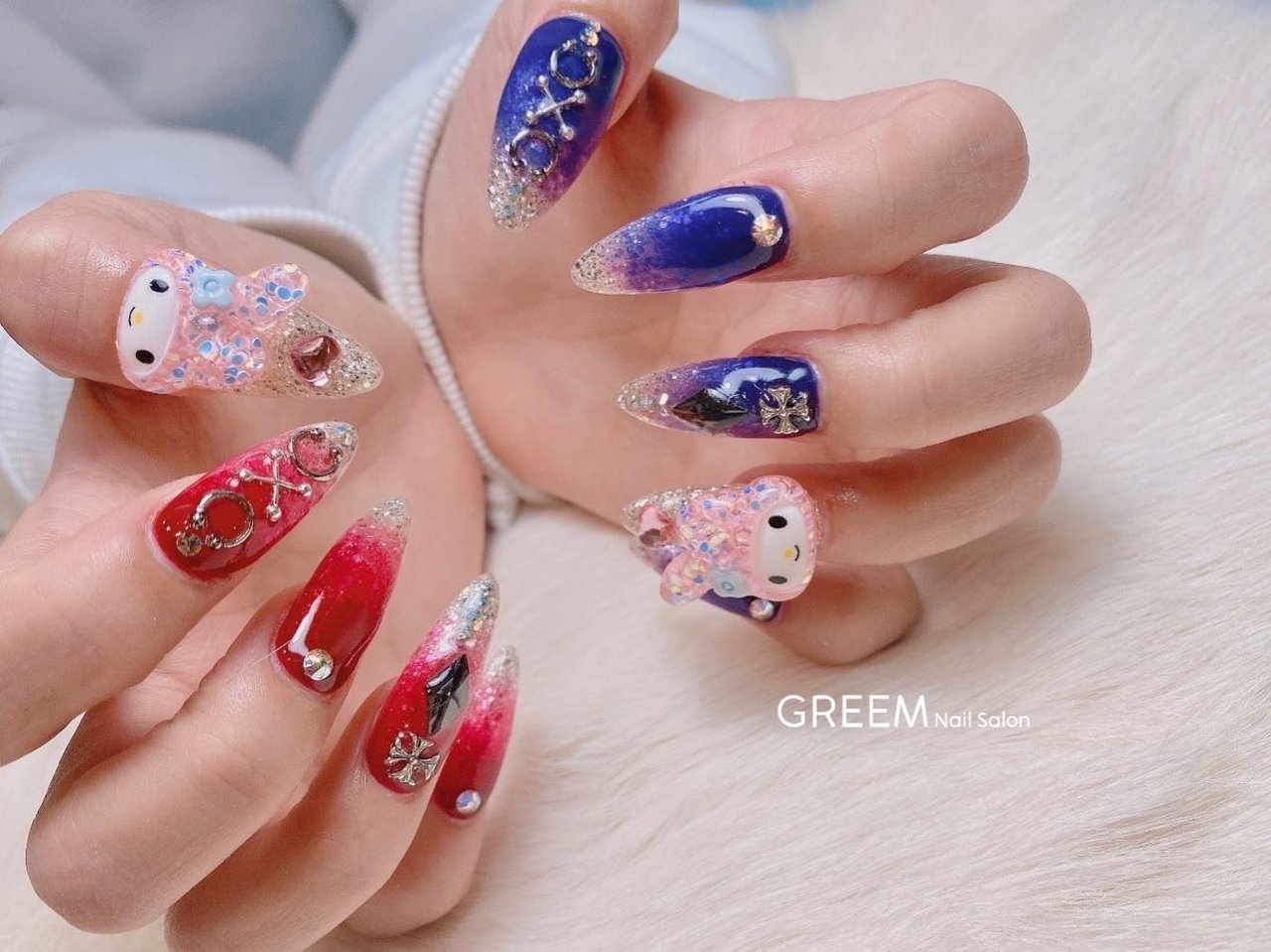 パーティー ラメ キャラクター レッド ブルー Greemのネイルデザイン No ネイルブック