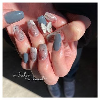 秋 ブルー ブラウンのネイルデザイン ネイルブック