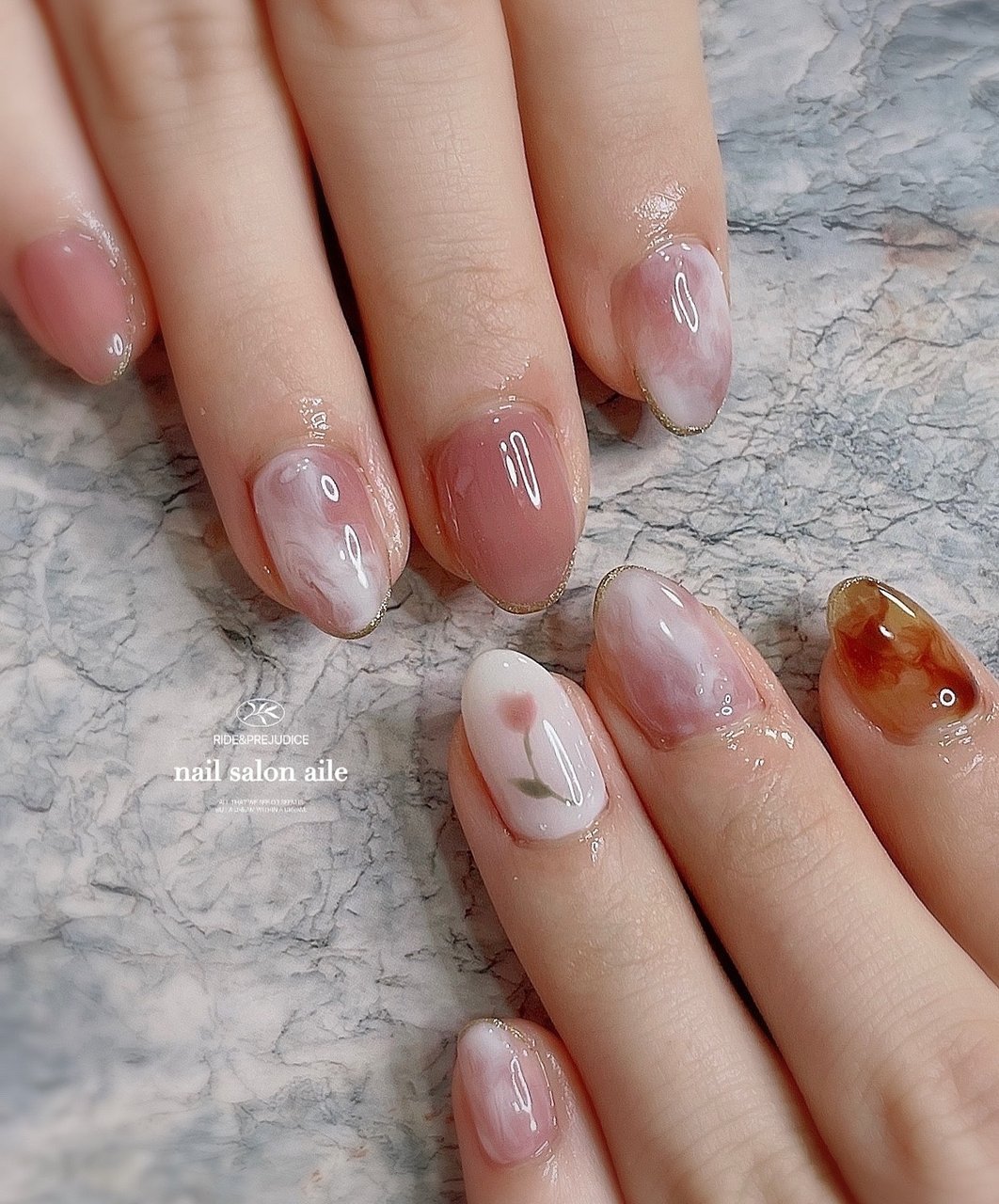 オールシーズン ハンド ワンカラー フラワー ニュアンス Nail Salon Aileのネイルデザイン No ネイルブック