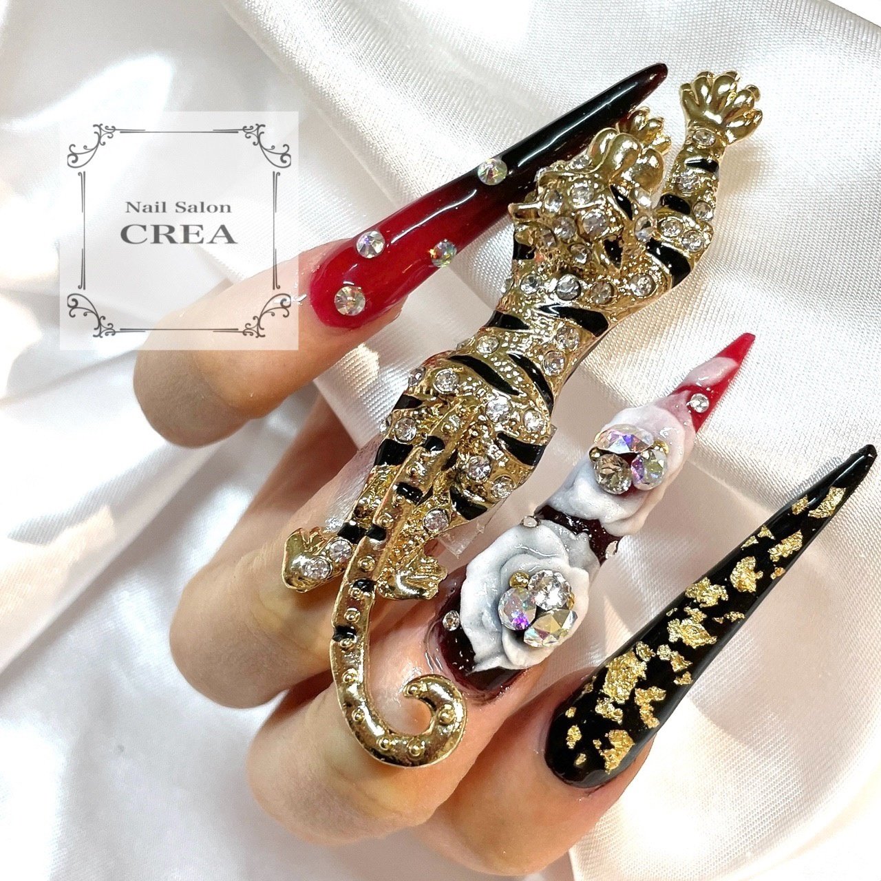 ハンド/ビジュー/3D/スーパーロング/レッド - NailSalon CREAのネイル