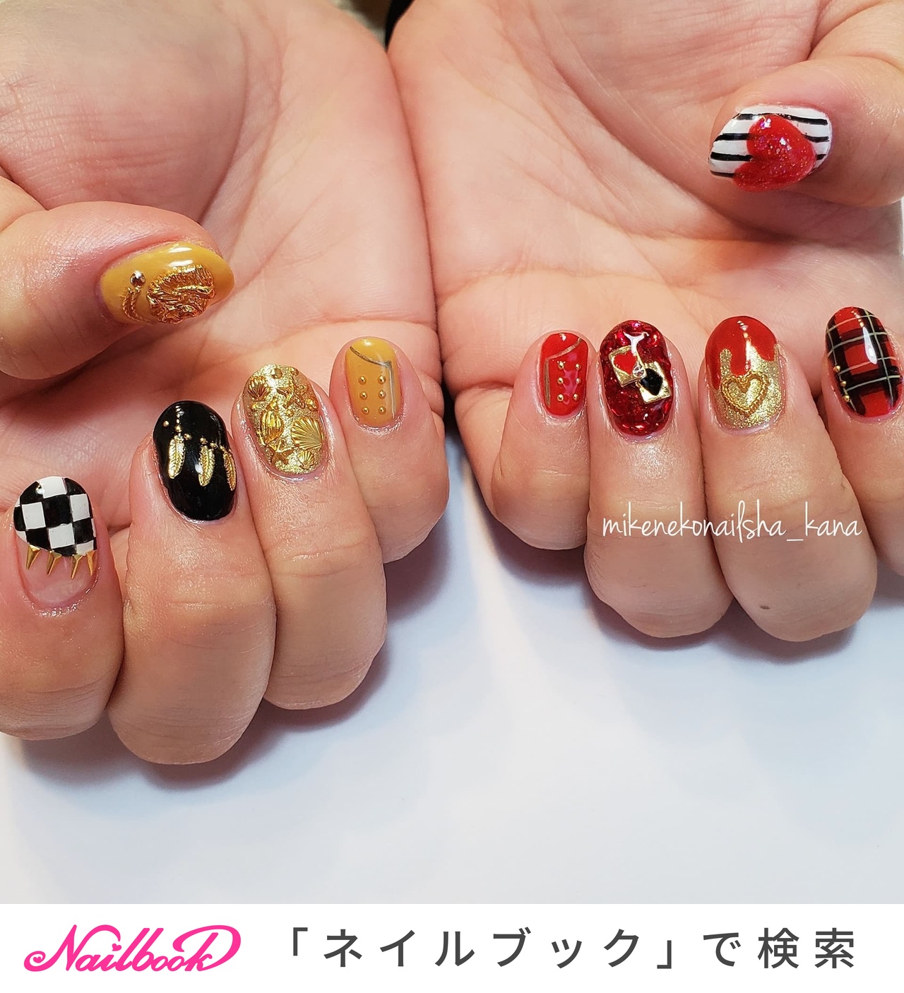 チェック/ロック/レッドのネイルデザイン｜ネイルブック