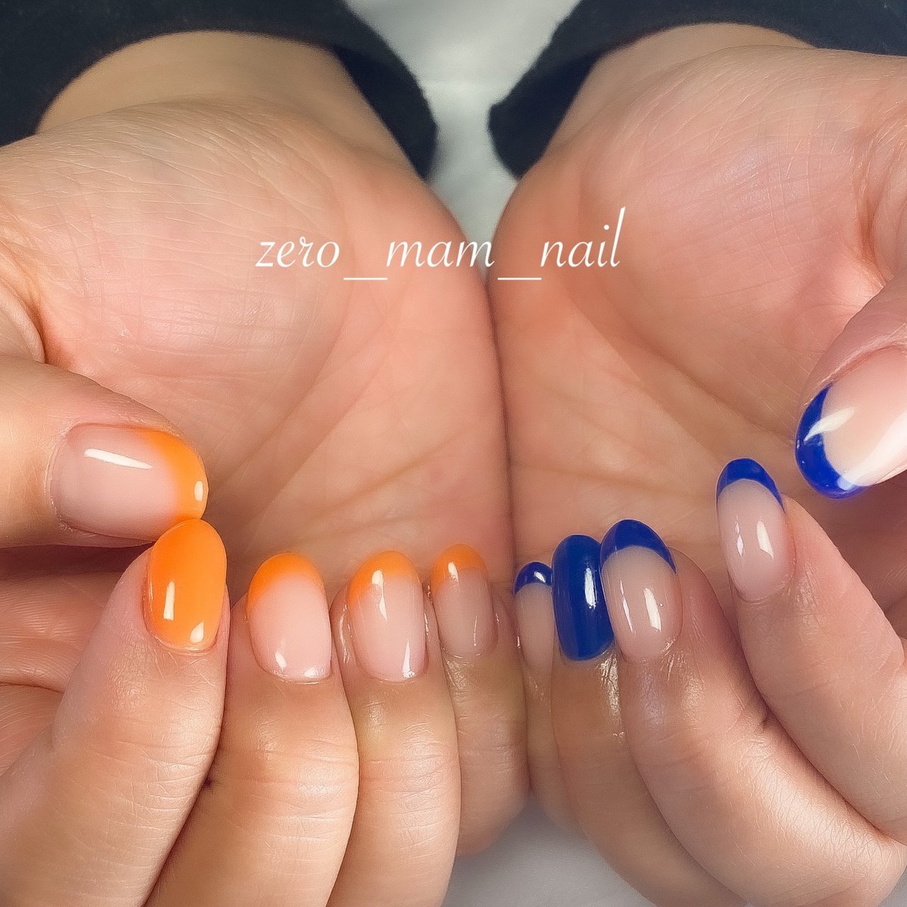 オールシーズン ハンド フレンチ ショート オレンジ Zero Mam Nailのネイルデザイン No ネイルブック