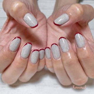 レッド グレーのネイルデザイン ネイルブック