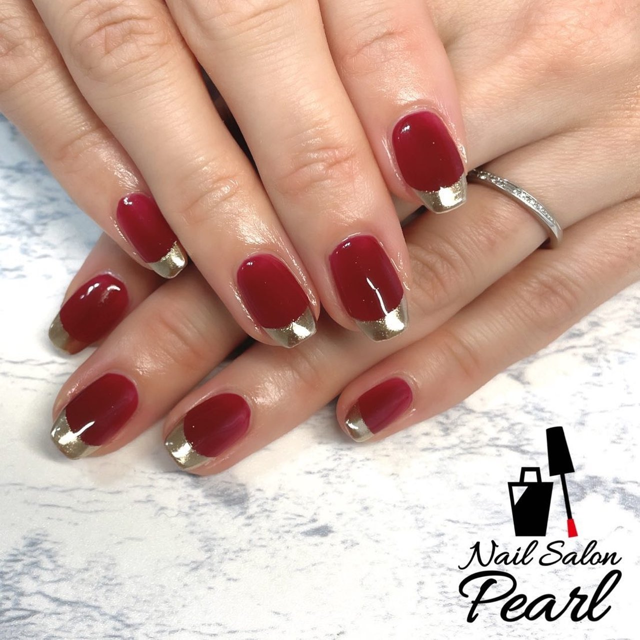 010 シンプル フレンチ ボルドー パール ネイルチップ 大流行中