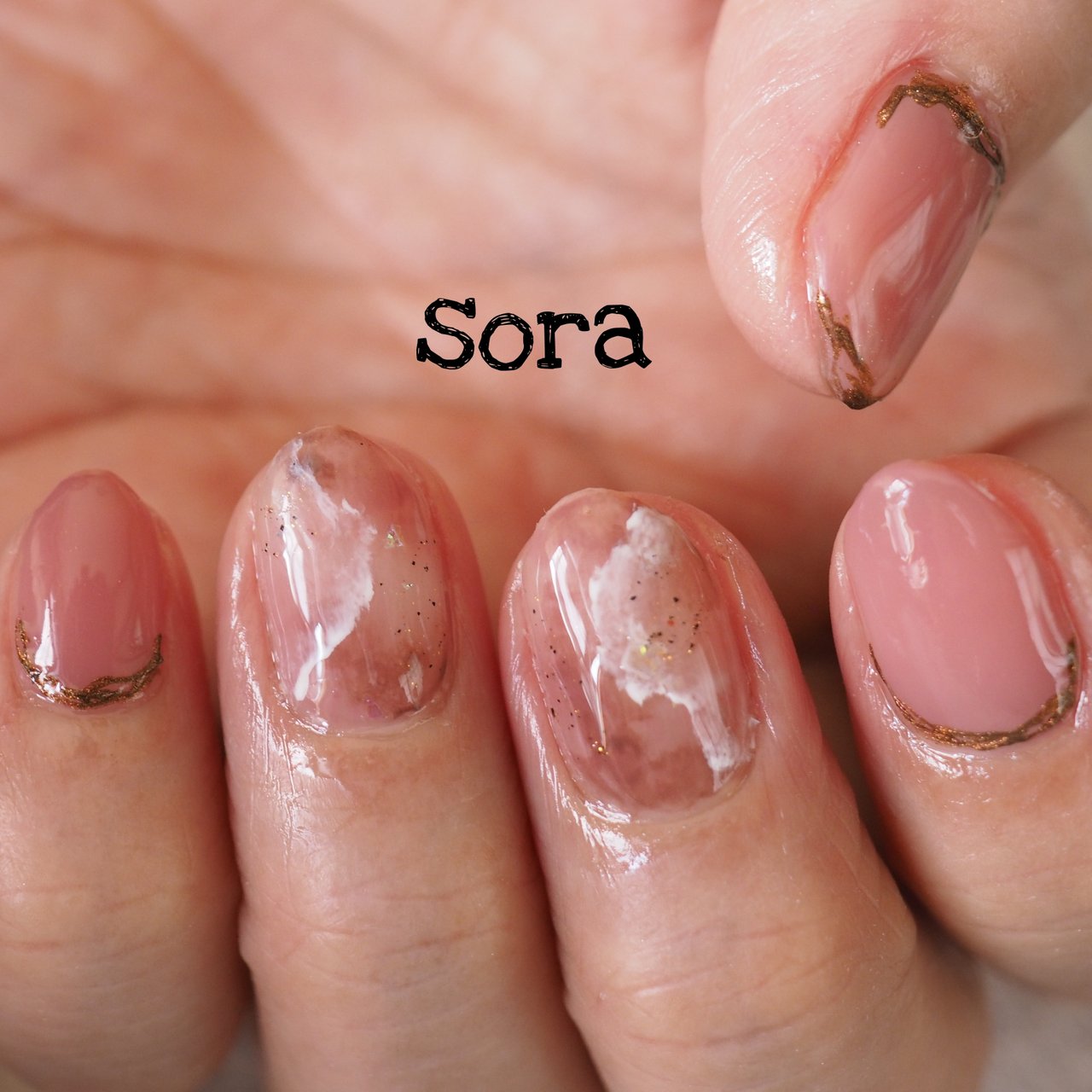 ハンド 大理石 ピンク ブラウン ジェルネイル そらみのネイルデザイン No ネイルブック