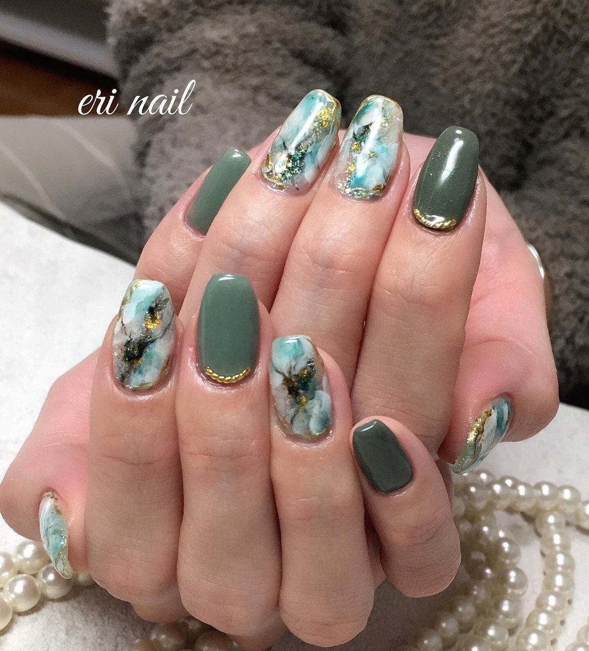 オールシーズン ハンド 大理石 ホワイト グリーン 名古屋市天白区 自宅ネイルサロン Eri Nailのネイルデザイン No ネイルブック