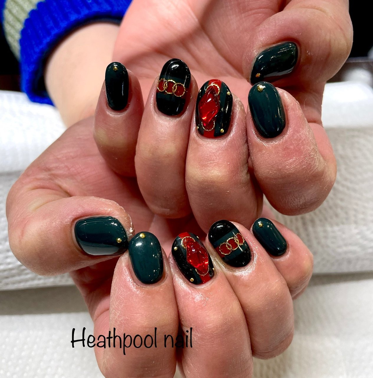 ハンド ブランド柄 レッド グリーン ブラック Heathpoolnailのネイルデザイン No 702 ネイルブック