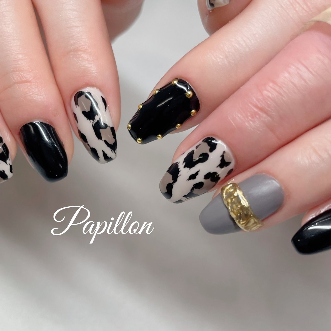 3d ミラー レオパード グレー ブラック Maki のネイルデザイン No ネイルブック