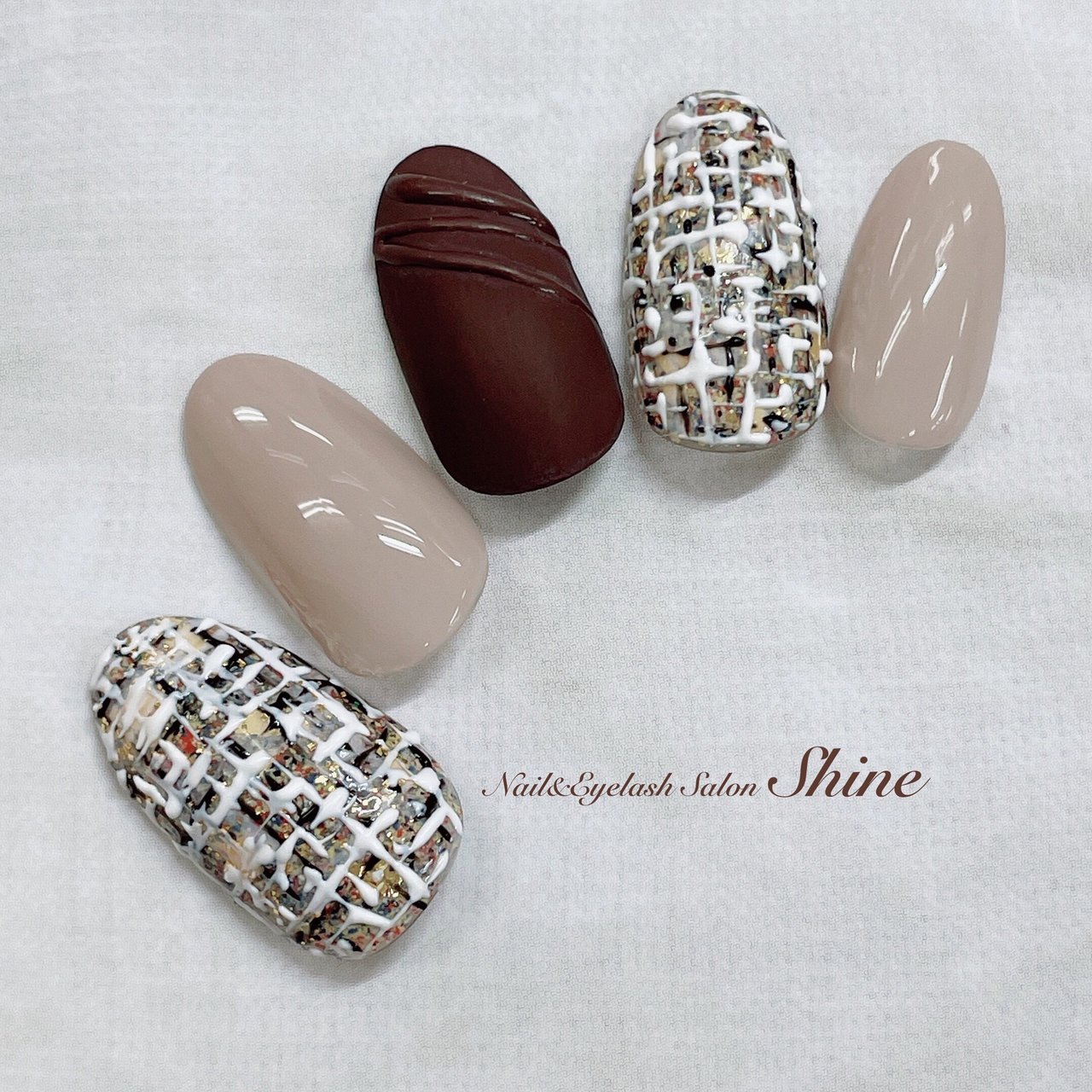 ハンド ツイード マット ブラウン グレージュ Nail Eyelash Salon Shineのネイルデザイン No ネイル ブック