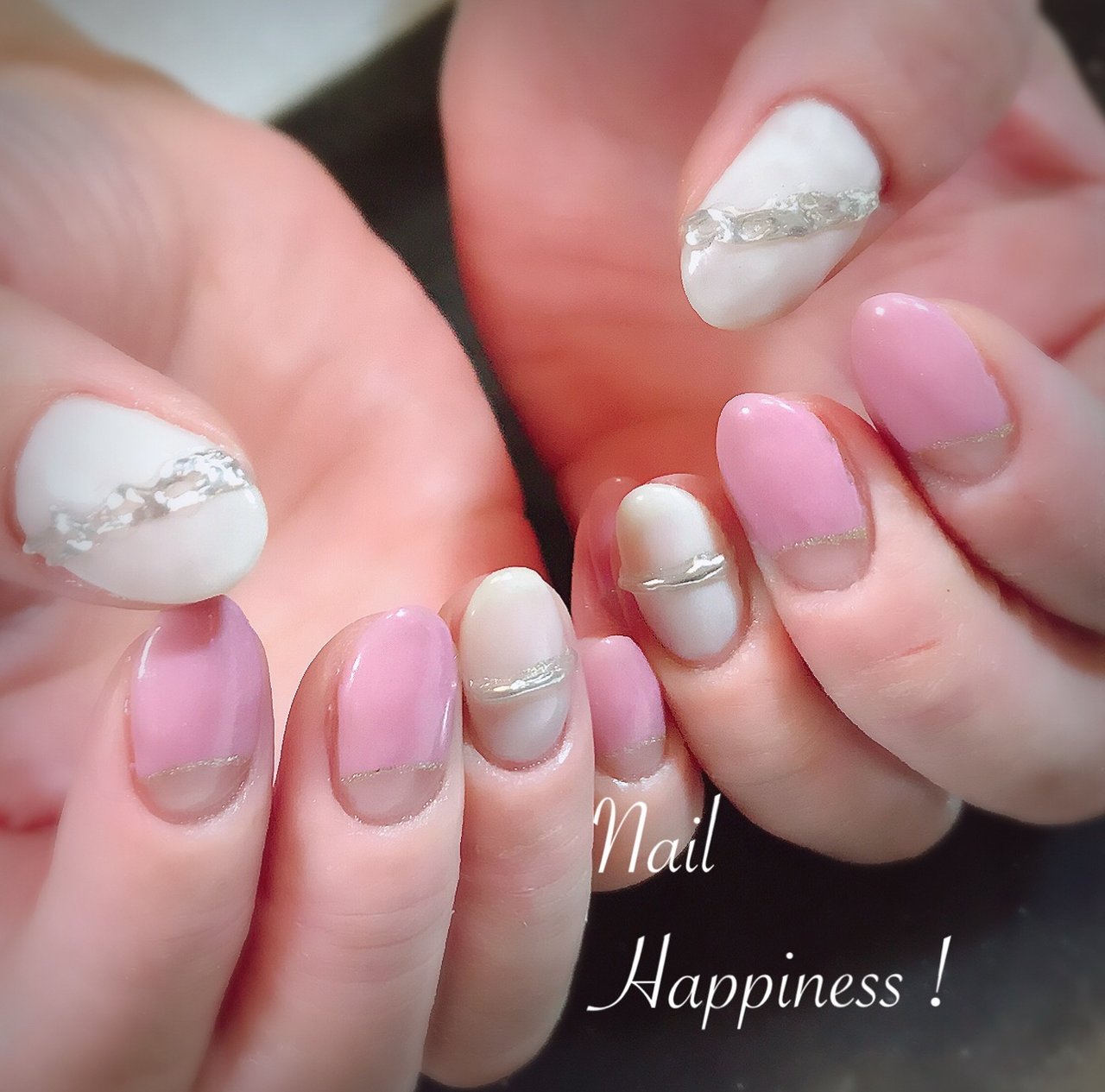 オールシーズン ブライダル 変形フレンチ ミラー ホワイト Nail Happiness ネイルハピネス ささきまきのネイルデザイン No ネイルブック