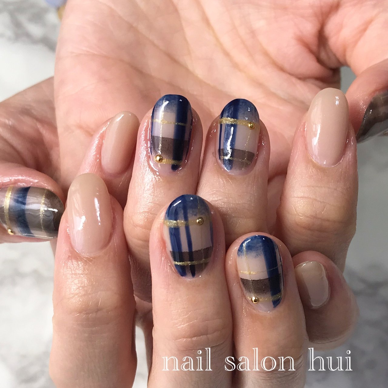 秋 ハンド チェック ジェルネイル お客様 Nailsalon Huiのネイルデザイン No ネイルブック