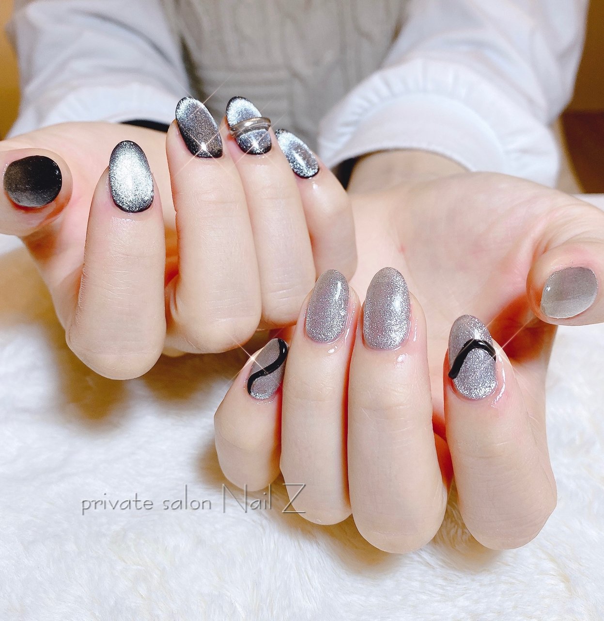 ハンド/マグネット/ミディアム/ブラック/シルバー - Nail Z  