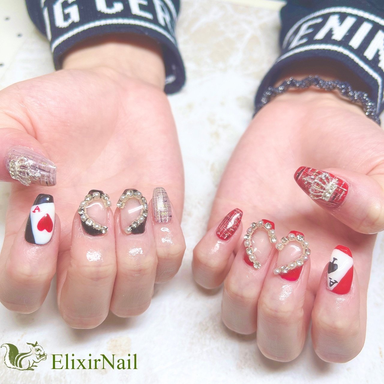 オールシーズン ハンド ハート ツイード ミディアム エリクサーネイルのネイルデザイン No ネイルブック