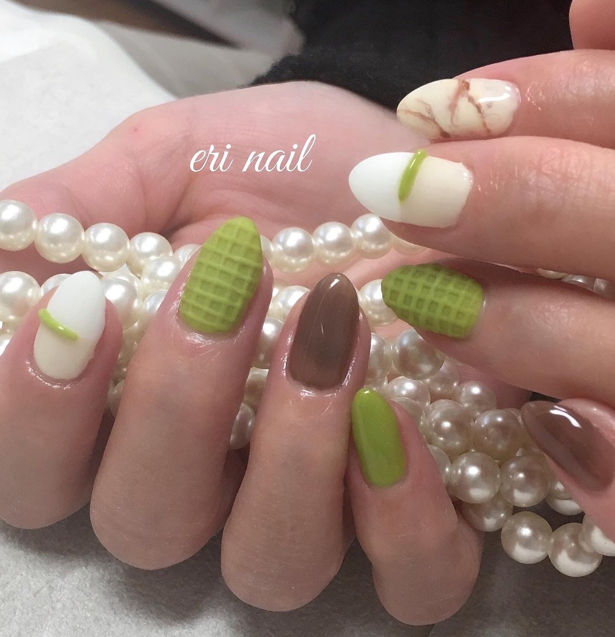 春 夏 ハンド ホワイト グリーン 名古屋市天白区 自宅ネイルサロン Eri Nailのネイルデザイン No ネイルブック