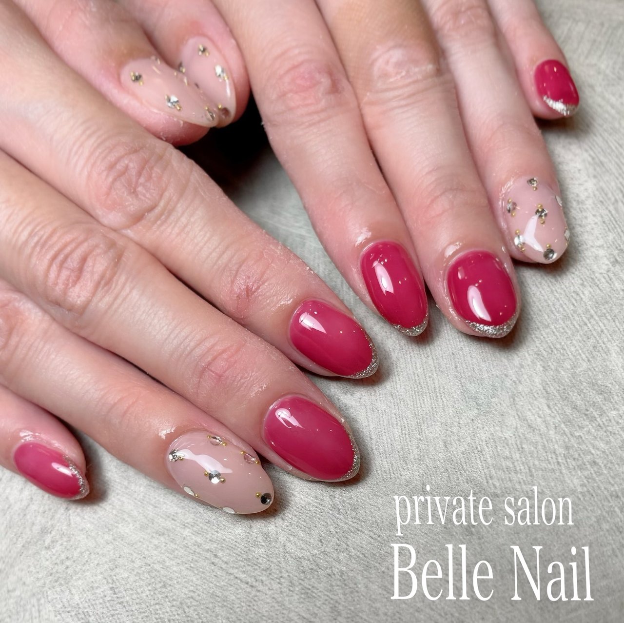 オールシーズン ハンド シンプル ビジュー ラメ Belle Nail Akiのネイルデザイン No ネイルブック