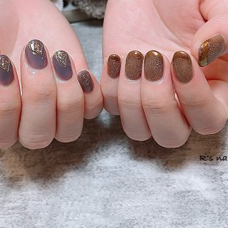 秋 ブルー ブラウンのネイルデザイン ネイルブック