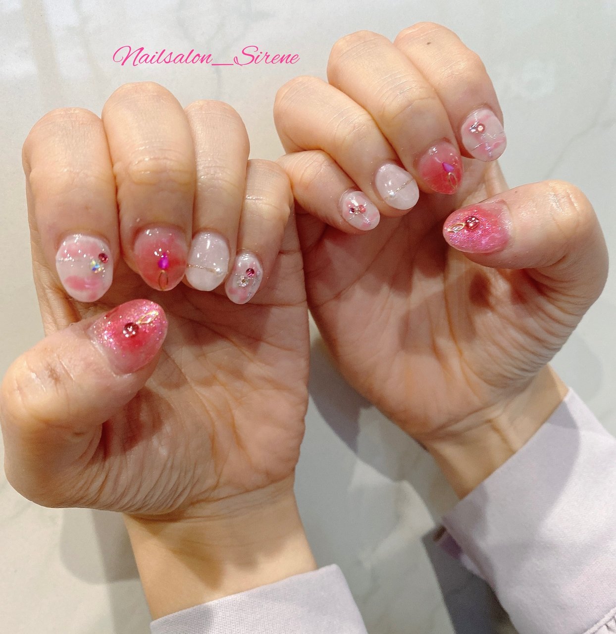 バレンタイン ハンド シンプル シェル チェック Nailsalon Sireneのネイルデザイン No ネイルブック
