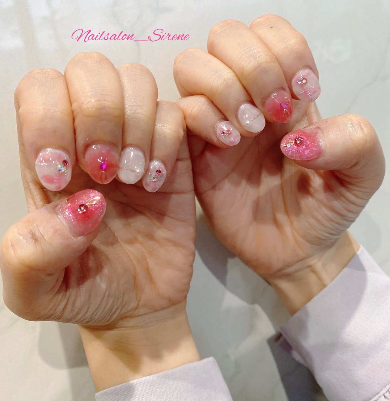 バレンタイン ハンド シンプル シェル チェック Nailsalon Sireneのネイルデザイン No ネイルブック