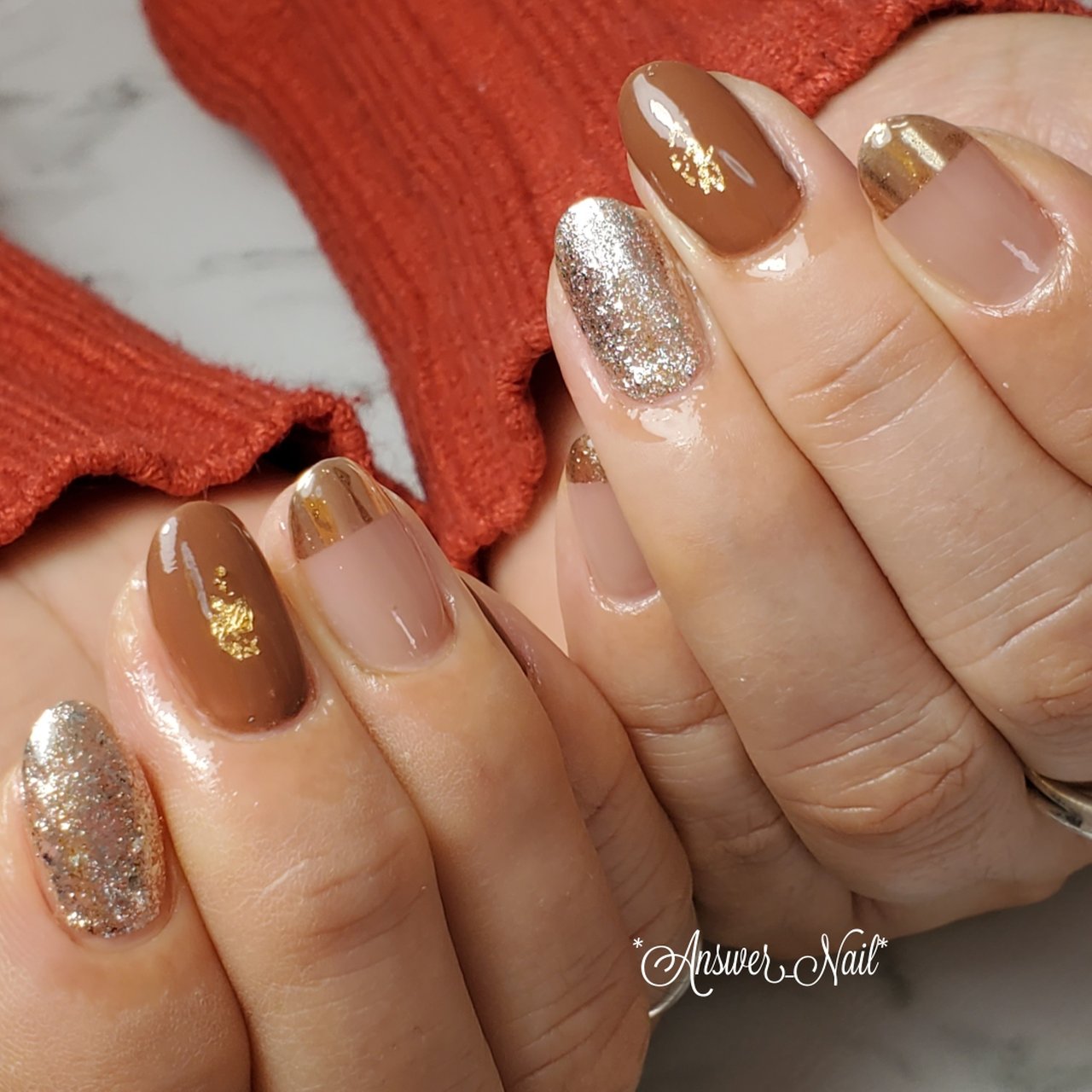 ベージュ ブラウン ゴールド Answer Nailのネイルデザイン No ネイルブック