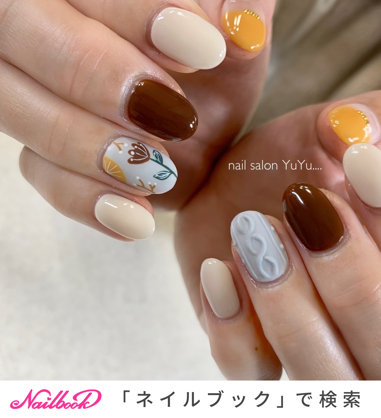 冬/ハンド/変形フレンチ/ワンカラー/フラワー - nail salon YuYuのネイルデザイン[No.7044536]｜ネイルブック