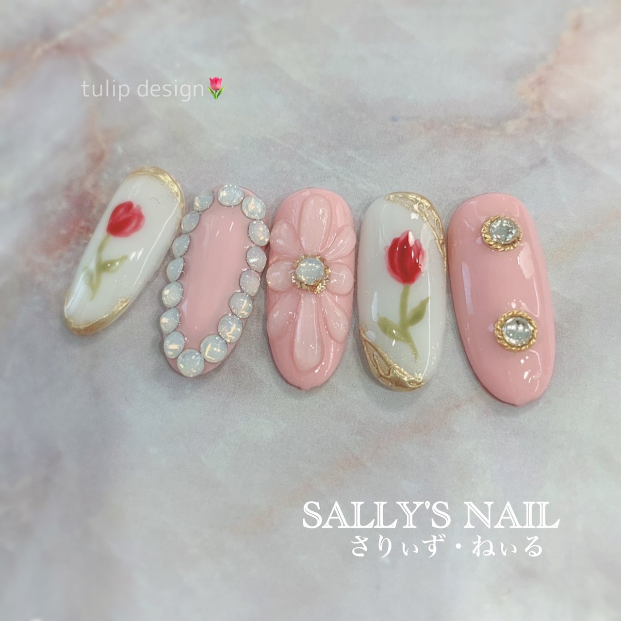 春/デート/女子会/ハンド/フラワー - 岡崎市ネイルサロンSALLY'S NAIL