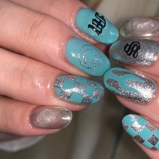 #ネイル #ネイルデザイン #個性派ネイル #海外ネイル #シンプルネイル #ハンドネイル #フットネイル #nails #fashion #design #polish #美容 #個室サロン #ホームサロン #山梨 #山梨ネイルサロン #甲府ネイルサロン #ファイヤーネイル #市松模様 #オールシーズン #ハンド #ラメ #ワンカラー #ミディアム #ターコイズ #シルバー #ジェルネイル #お客様 #カ レ ン #ネイルブック