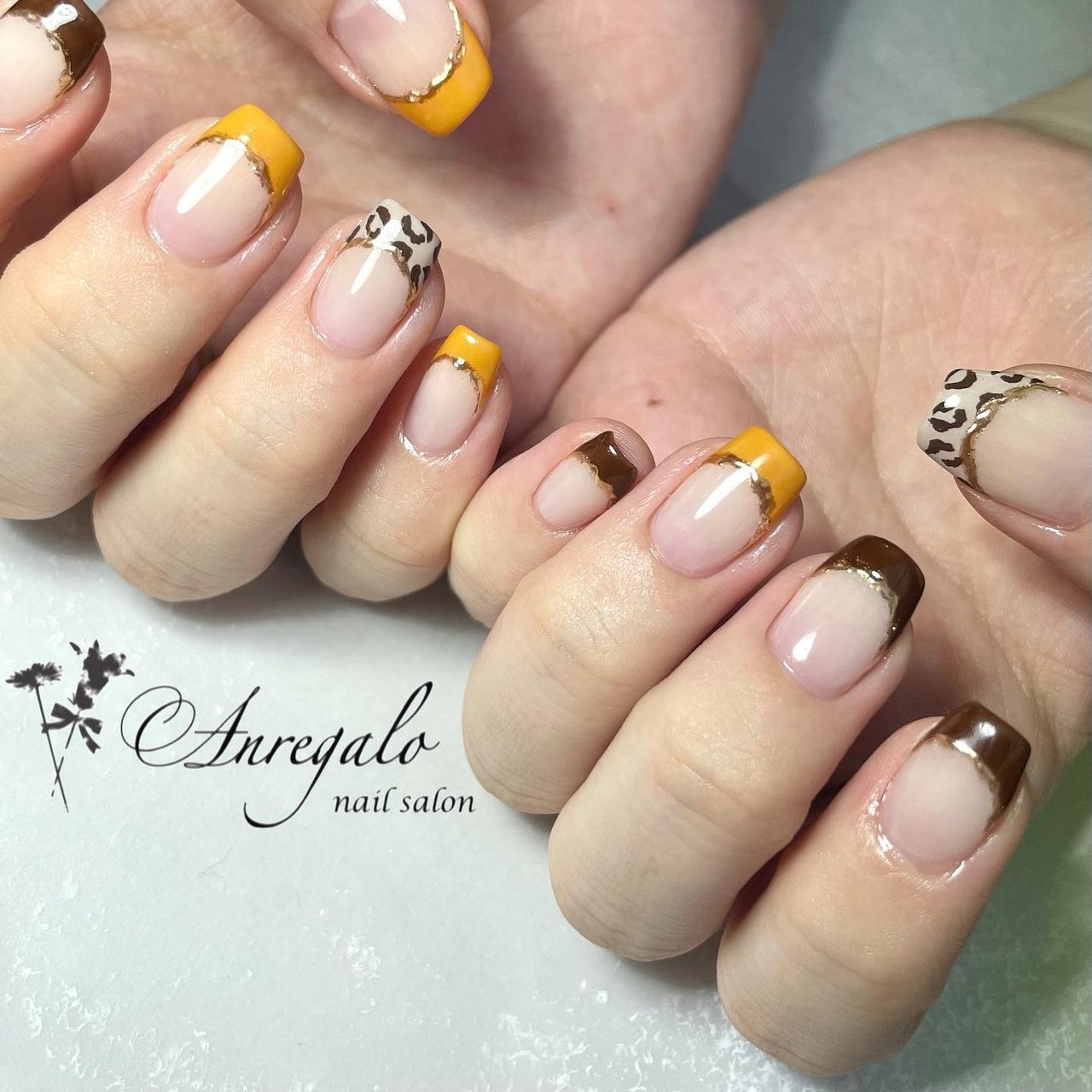 秋 冬 ハンド フレンチ レオパード Nail Salon Anregaloのネイルデザイン No ネイルブック