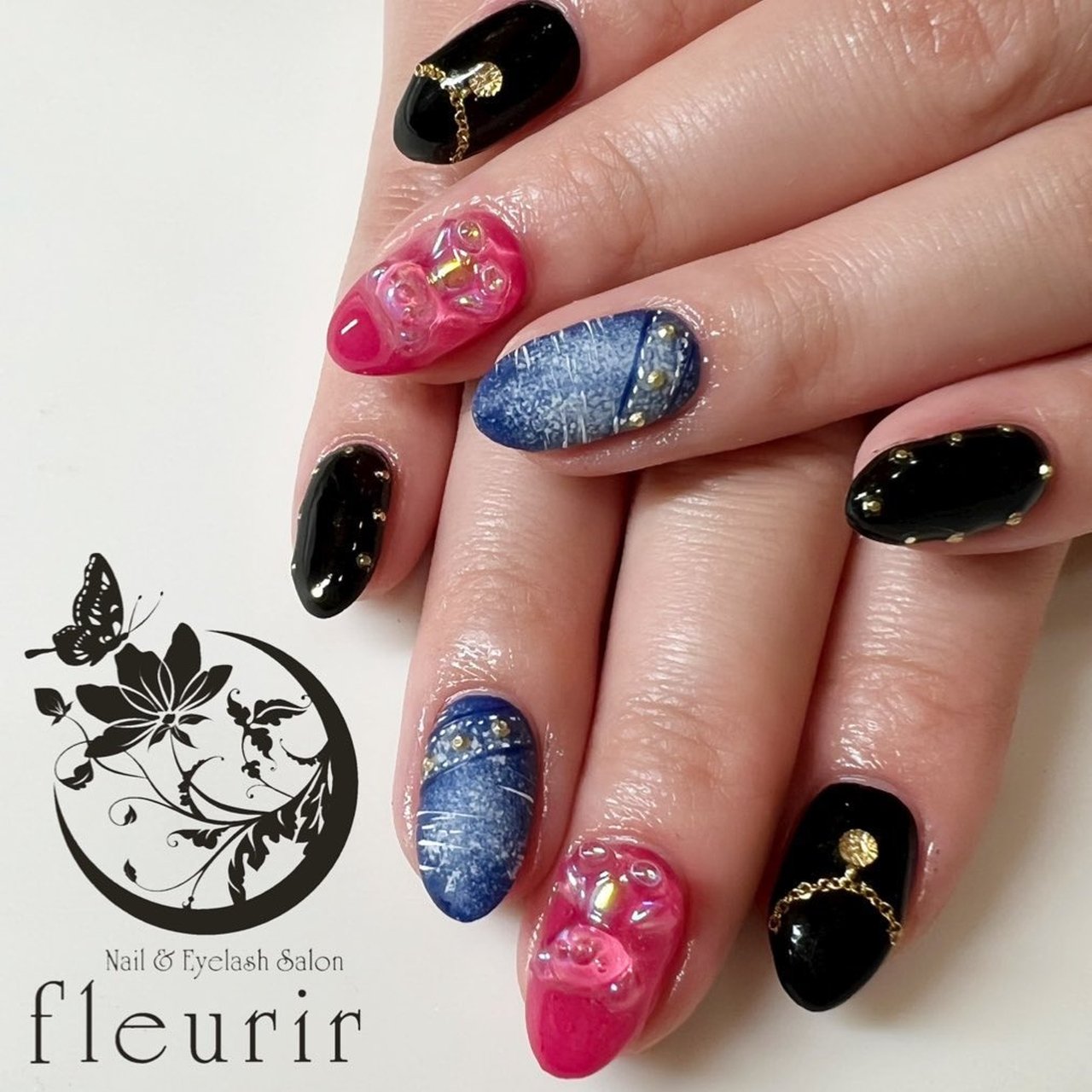 ライブ ハンド デニム ピンク ネイビー Fleurirのネイルデザイン No ネイルブック