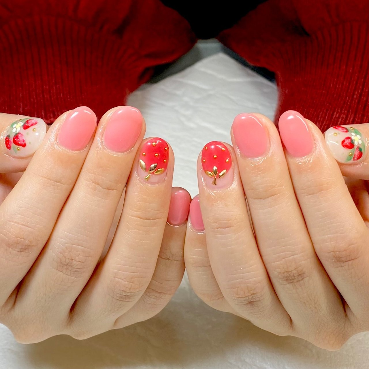 冬 バレンタイン ハンド フルーツ ピンク Nail Salon Lamer ラメール のネイルデザイン No ネイルブック
