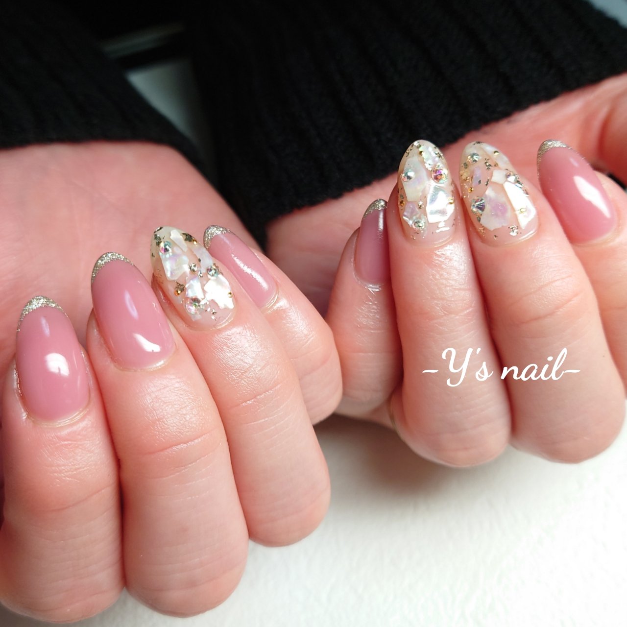 ラメ ワンカラー シェル ホワイト ピンク Y S Nailのネイルデザイン No ネイルブック
