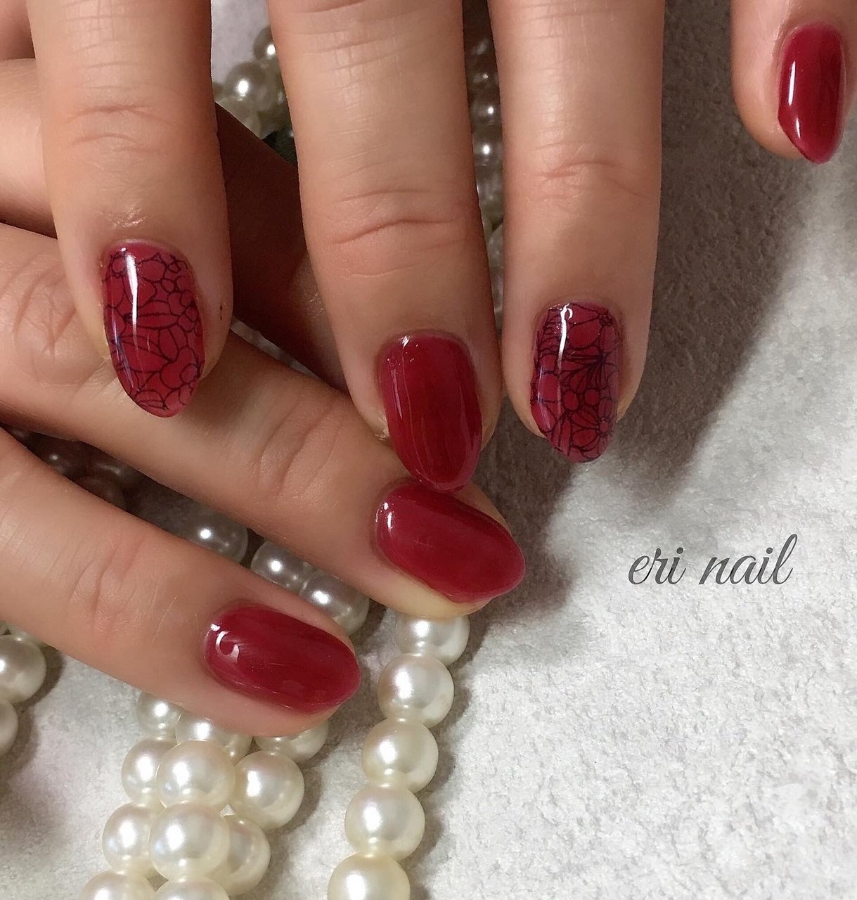 オールシーズン ハンド フラワー レース ボルドー 名古屋市天白区 自宅ネイルサロン Eri Nailのネイルデザイン No ネイルブック