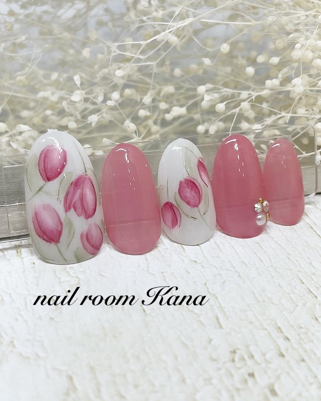 春 ワンカラー フラワー ピンク ジェルネイル Nail Room Kanaのネイルデザイン No ネイルブック