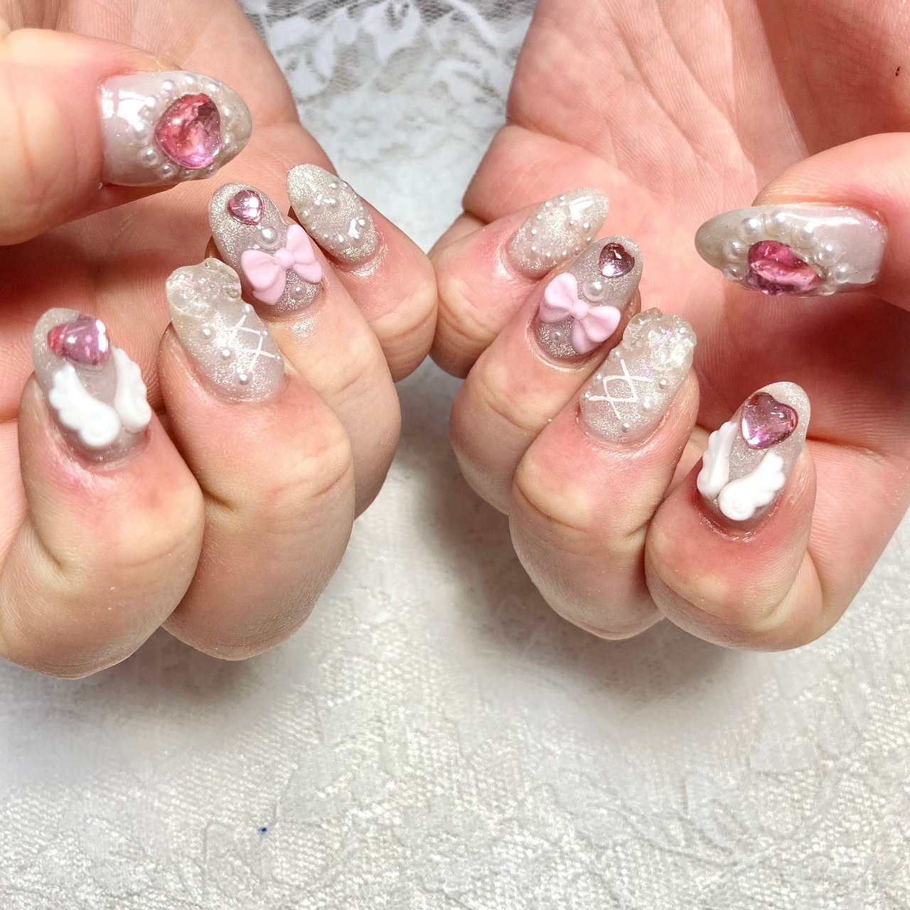 ハンド/ラメ/ハート/パール/3D - nail salon Pink Bunnyのネイル 