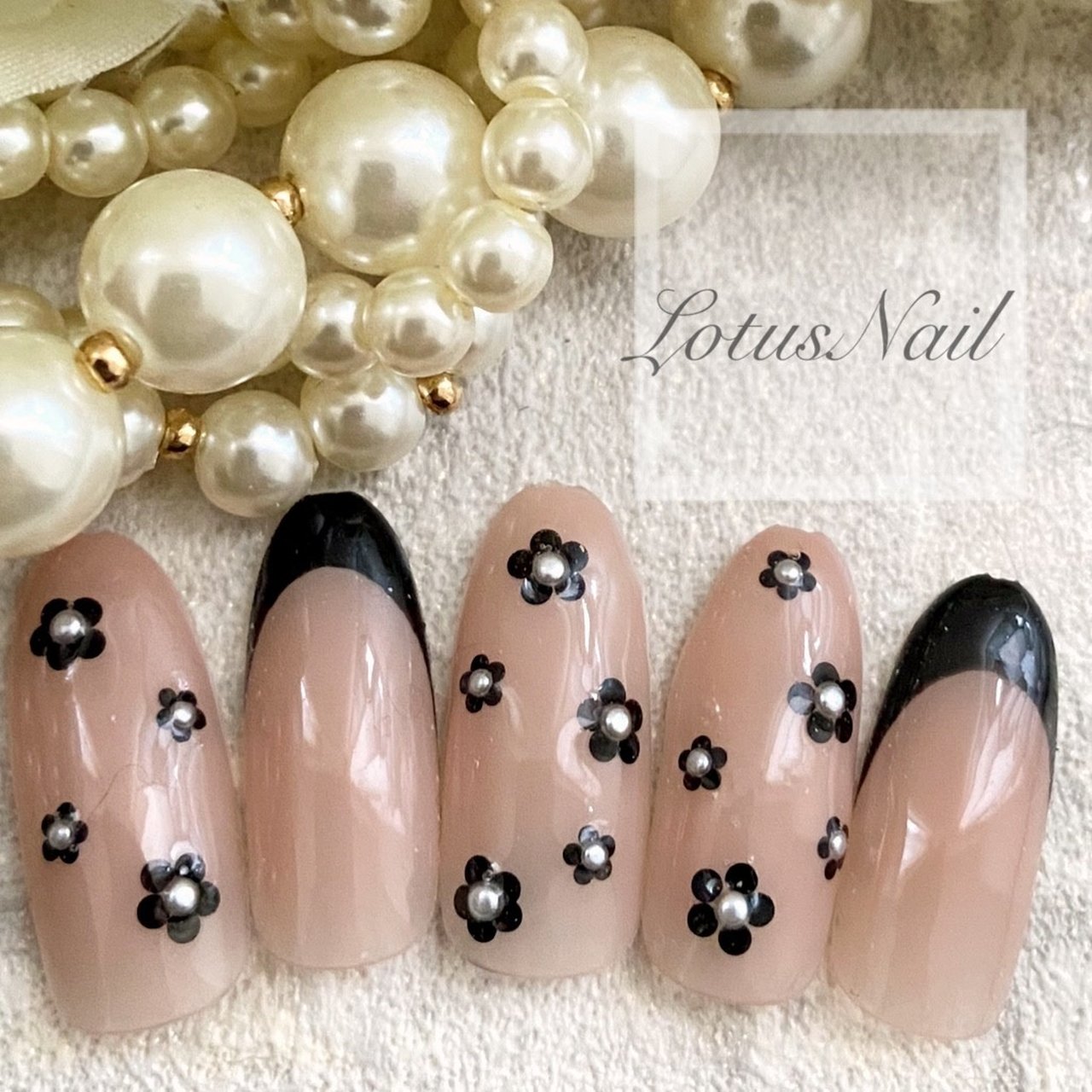 オールシーズン/ハンド/フレンチ/フラワー/ブラック - 奈奈の