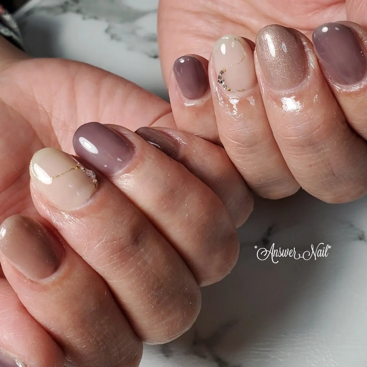 ベージュ パープル Answer Nailのネイルデザイン No ネイルブック