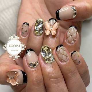 ネイル ネイルチップオーダー ガラスフレンチ 埋め尽くし ちゅるん