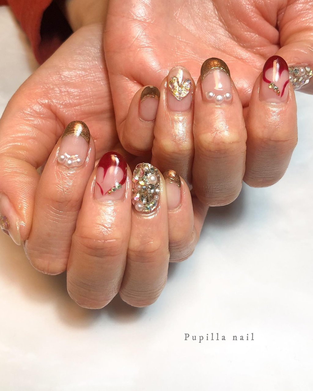 バレンタイン パーティー デート ハンド 変形フレンチ Pupilla Nailのネイルデザイン No ネイルブック