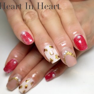 冬 ベージュ 赤のネイルデザイン ネイルブック