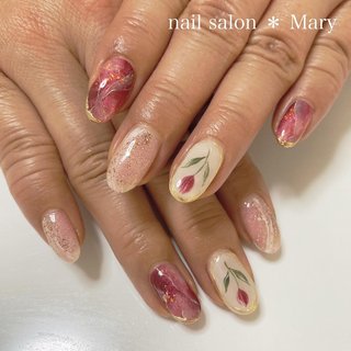 ☆A-438☆ネイルチップ ブラウンのチューリップのナチュラルネイル  