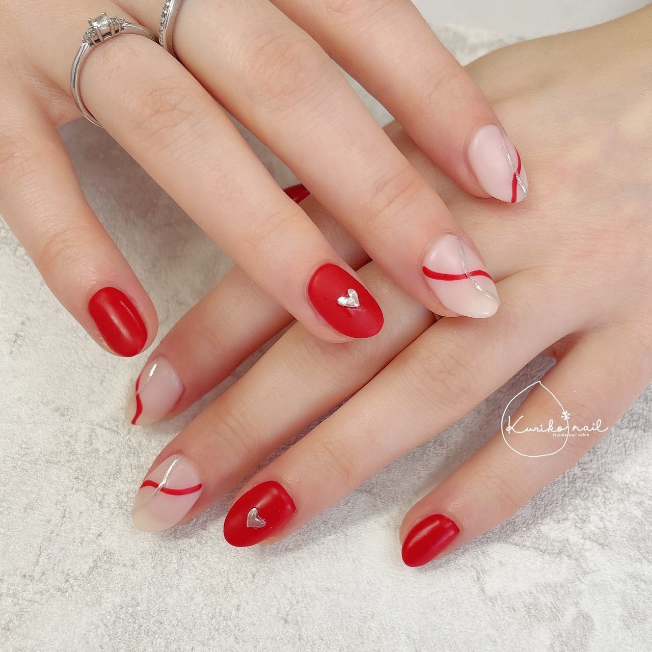 オールシーズン バレンタイン デート ハンド ワンカラー Kuriko Nailのネイルデザイン No ネイルブック