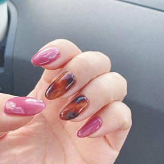 べっ甲 ピンクのネイルデザイン ネイルブック