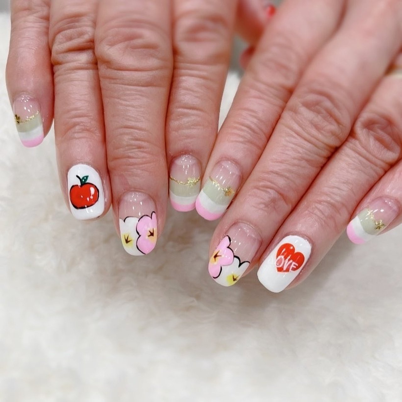 春/ハンド/変形フレンチ/ハート/痛ネイル - 【武蔵小金井