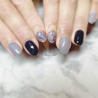 シンプル 水色 ネイビーのネイルデザイン ネイルブック